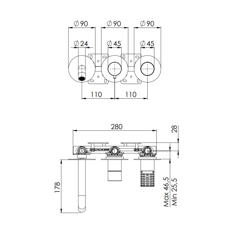 Set miscelatore a incasso a 3 vie per vasca/doccia su 3 piastre tonde - serie Celebrity Remer CEC54D3PWB