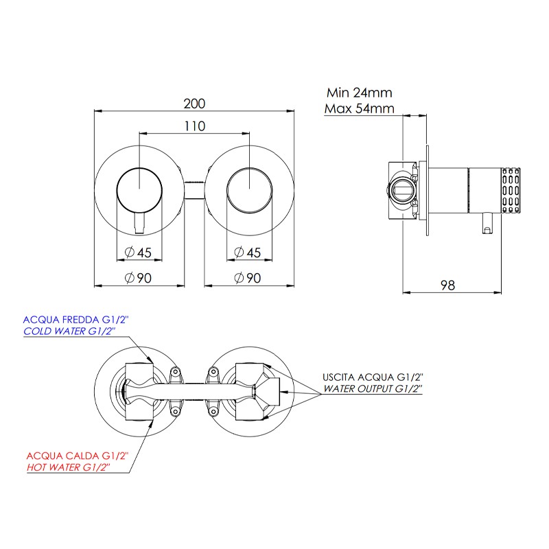 Miscelatore a incasso per vasca/doccia con deviatore a 3 vie di tipo meccanico - serie Celebrity Remer CEC93ZPWB