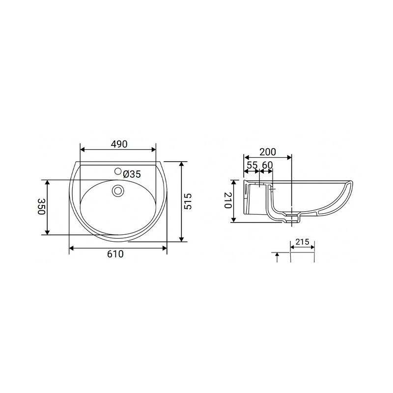 Lavabo Serie Volga 60 cm Bianco Idrobric IC01.0324.05 Lavabo Serie Volga 60 cm Bianco Idrobric IC01.0324.05