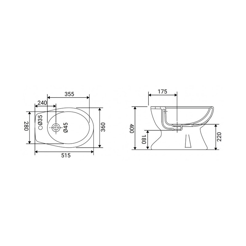 Bidet Monoforo Serie Volga Bianco Idrobric IC01.0327.08