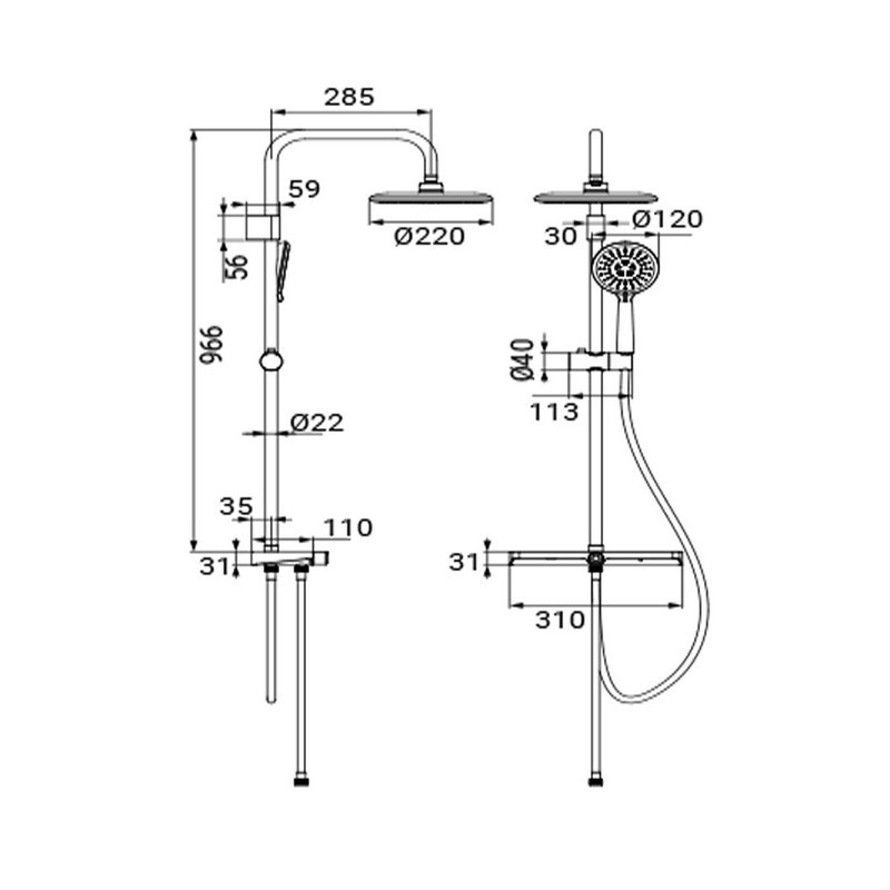 Colonna Doccia Everest in Acciaio con Mensola e Soffione Tondo Ø22 cm Idrobric IC03.0146.01