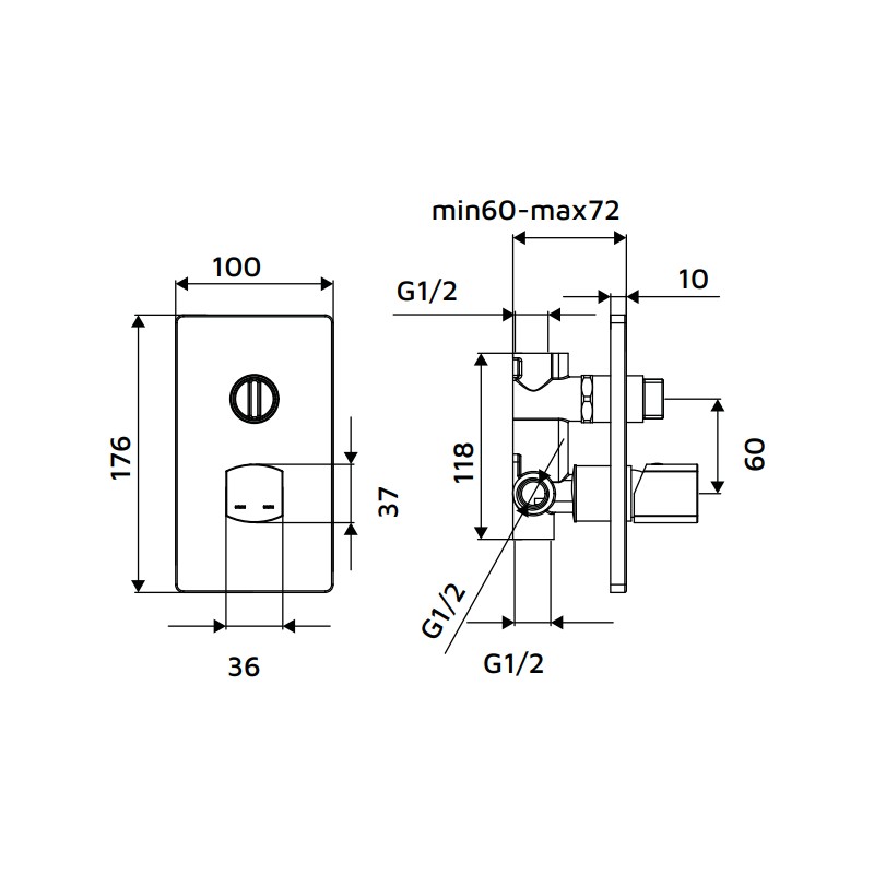 Miscelatore incasso doccia con deviatore nero opaco - serie Marte Aquasanit IC04.1350.29