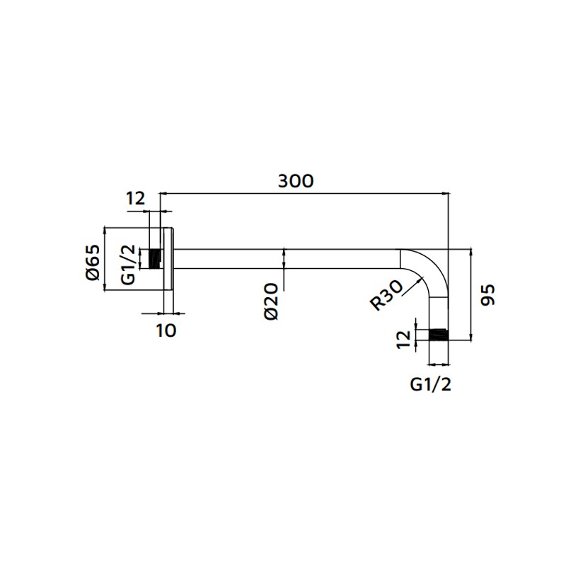 Braccio doccia tondo 30 cm oro opaco con attacco universale Aquasanit IC05.0051.29