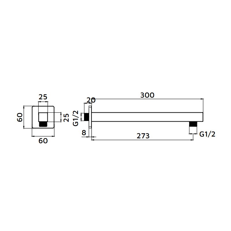 Braccio doccia con attacco universale quadrato 30 cm cromato Aquasanit IC05.0054.29
