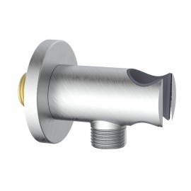 Presa acqua tonda con supporto doccino in ottone color acciaio spazzolato Aquasanit IC05.0333.29