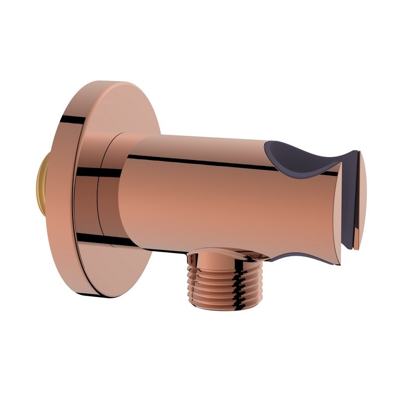 Presa acqua tonda con supporto doccino in ottone color rame lucido Aquasanit IC05.0325.29