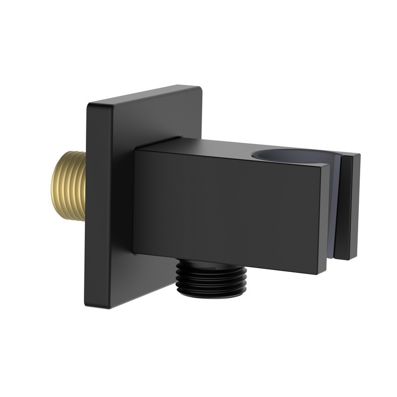 Presa acqua quadrata con supporto doccino in ottone color nero opaco Aquasanit IC05.0315.29