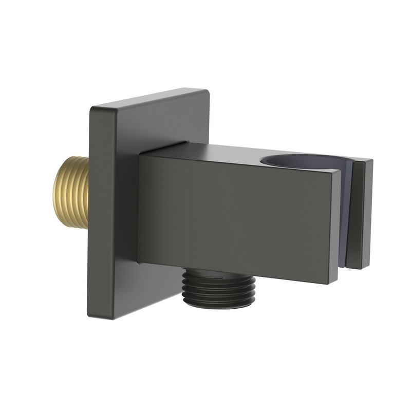 Presa acqua quadrata con supporto doccino in ottone color gungrey Aquasanit IC05.0323.29