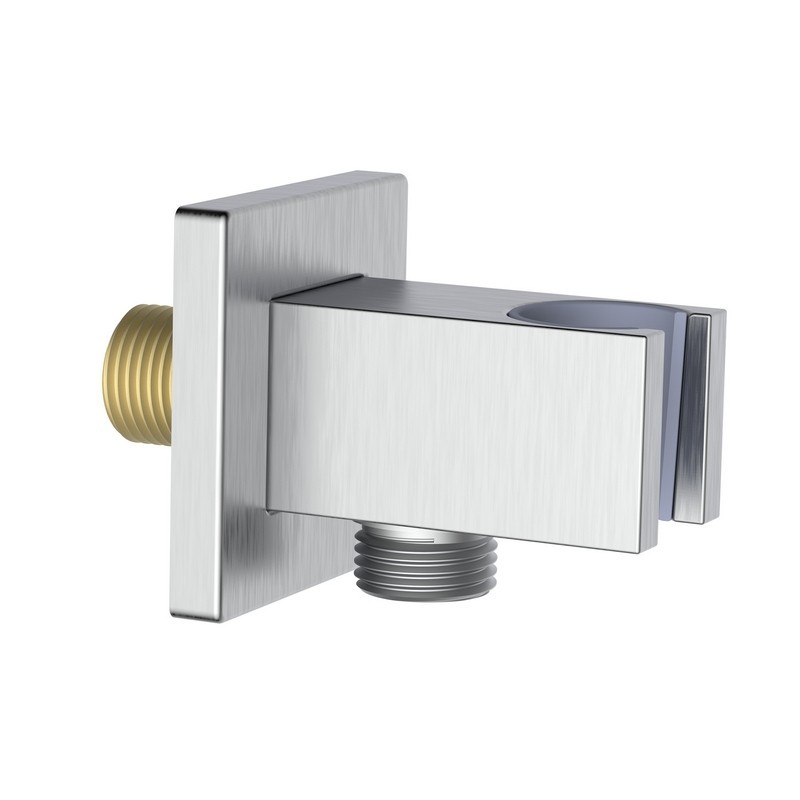Presa acqua quadrata con supporto doccino in ottone color acciaio spazzolato Aquasanit IC05.0334.29