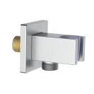 Presa acqua quadrata con supporto doccino in ottone color acciaio spazzolato Aquasanit IC05.0334.29