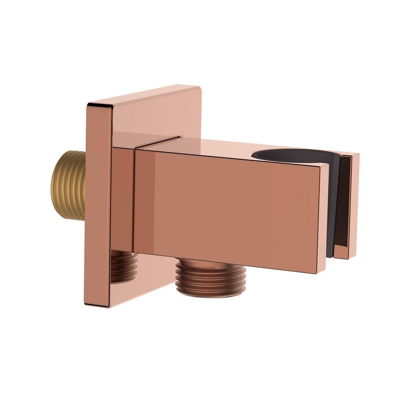 Presa acqua quadrata con supporto doccino in ottone color rame lucido Aquasanit IC05.0326.29