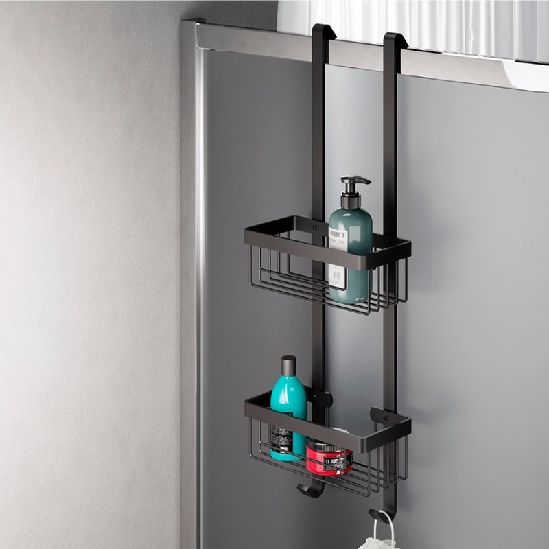 Mensola doccia agganciabile rettangolare con due ripiani nero opaco - serie Trend Aquasanit IC06.0010.34