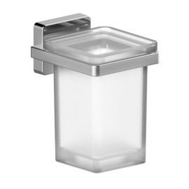 Porta bicchiere/spazzolini cromo e vetro satinato - serie Kubik Aquasanit IC06.0012.01