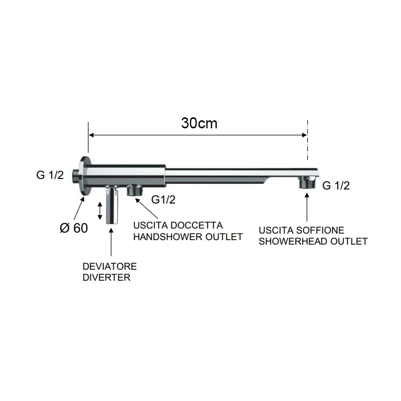 Braccio doccia minimal in ottone cromato 30 disponibile online