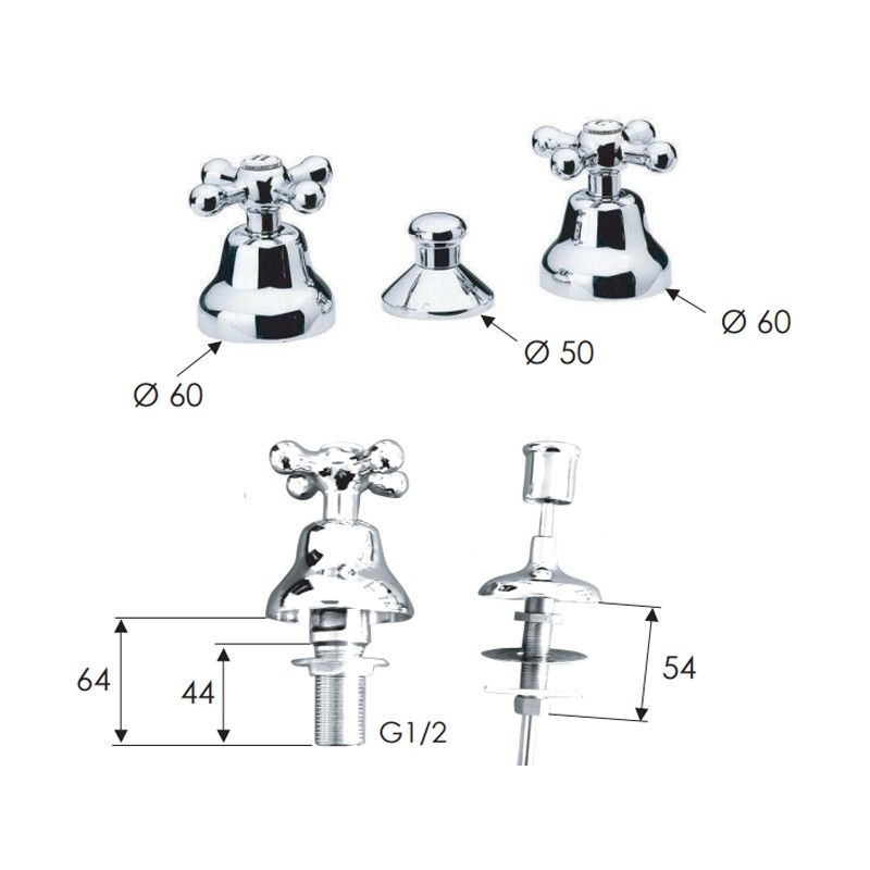 Rubinetto bidet con scarico automatico stile retro - serie liberty Remer 21LI