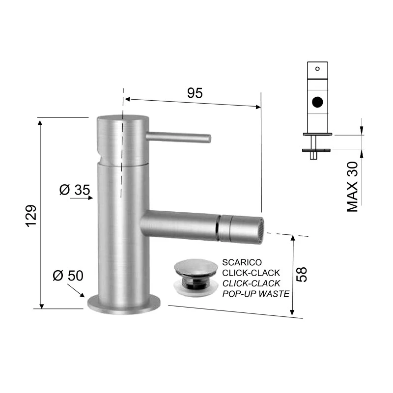 Miscelatore bidet in acciaio inox Serie disponibile online