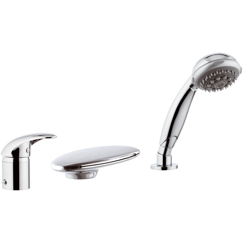 Rubinetto bordo vasca con deviatore, bocca pesante a cascata e doccetta - serie ten Remer T07UF Rubinetto bordo vasca con deviatore, bocca pesante a cascata e doccetta - serie ten Remer T07UF