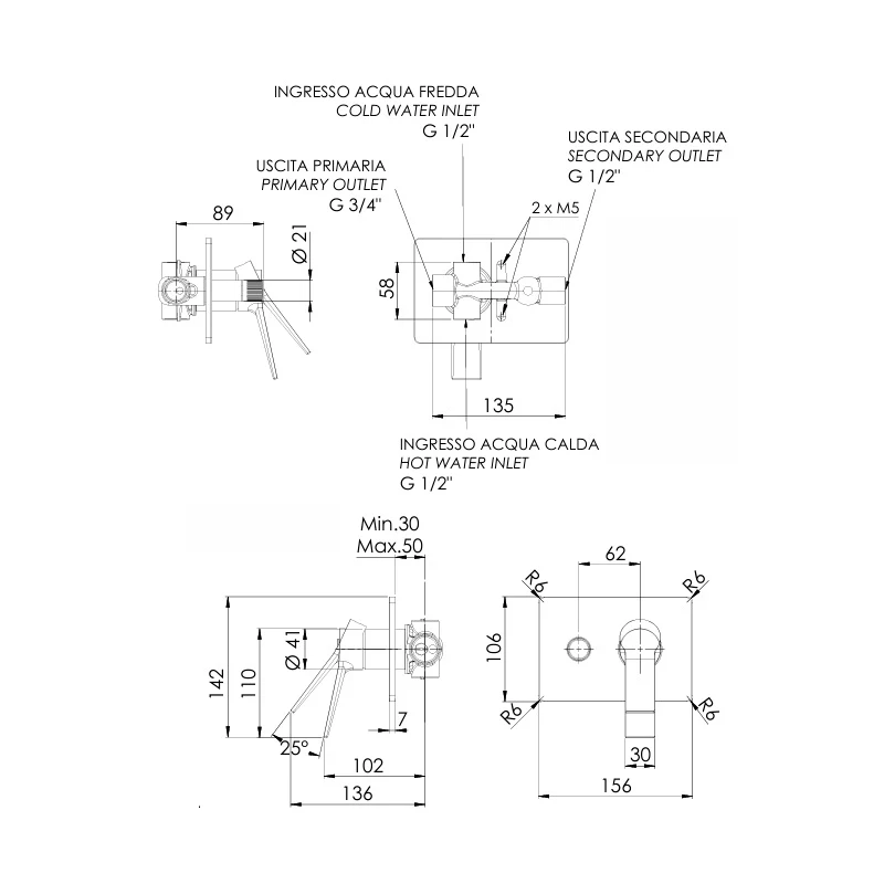 Miscelatore incasso vasca/doccia dev. 2 vie ceramico - Slash online