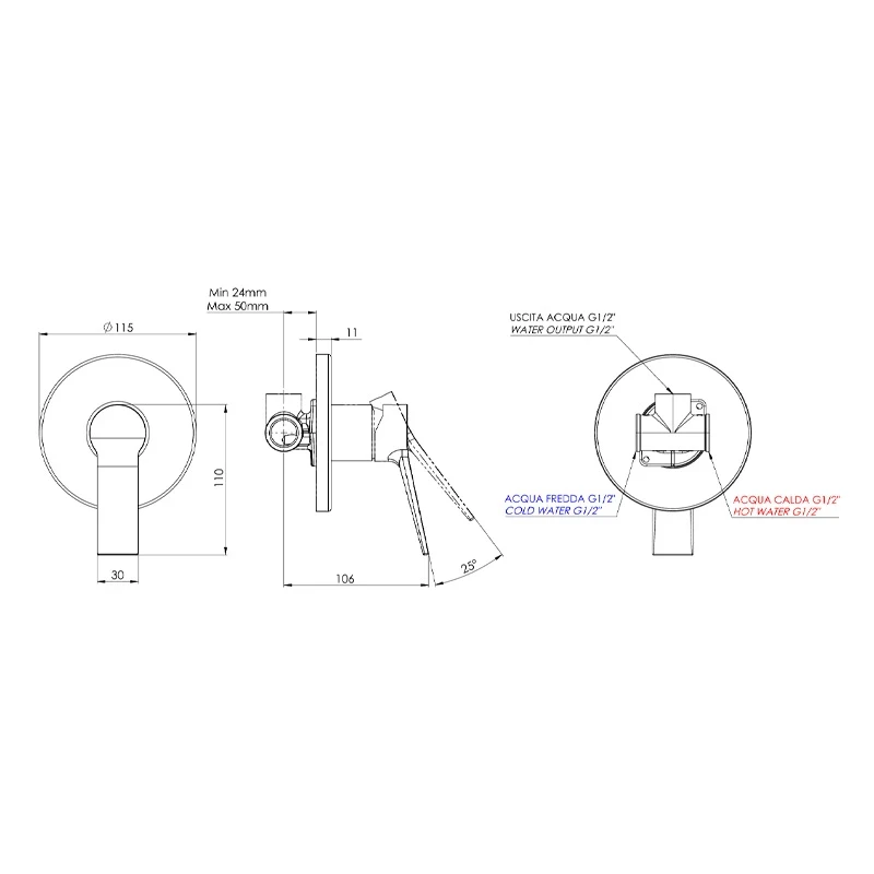 Miscelatore incasso vasca/doccia piastra tonda - Slash online