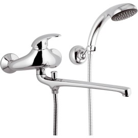 Rubinetto lavabo/vasca con bocca fusa lunga, deviatore e kit doccia - serie ten Remer T49