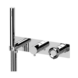 Set miscelatore a incasso a 3 vie per vasca/doccia su piastra rettangolare ultra-piatta cromato - serie Element