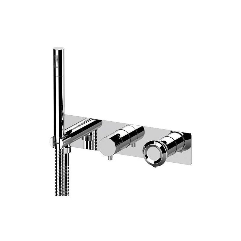 Set miscelatore a incasso a 3 vie per vasca/doccia su piastra rettangolare ultra-piatta cromato - serie Element