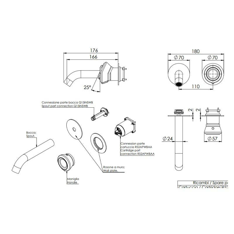 Miscelatore a incasso per lavabo su due piastre tonde bocca 17 cm - serie Element