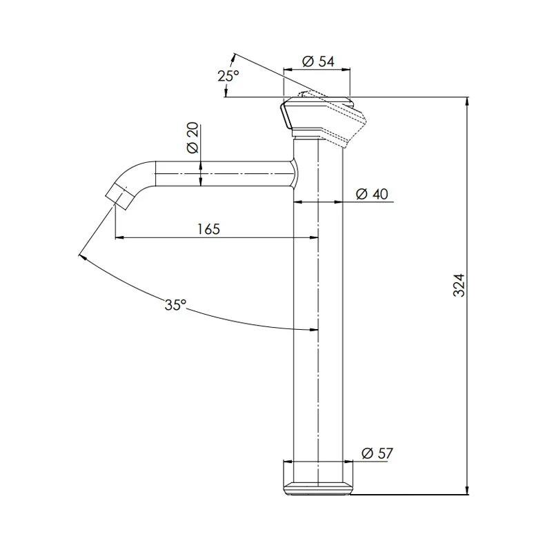 Miscelatore alto per lavabo senza scarico, design minimalista e moderno - serie Element