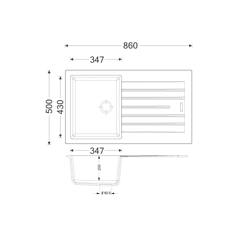 LAVELLO SINTETICO DA INCASSO 1 VASCA CM 86
