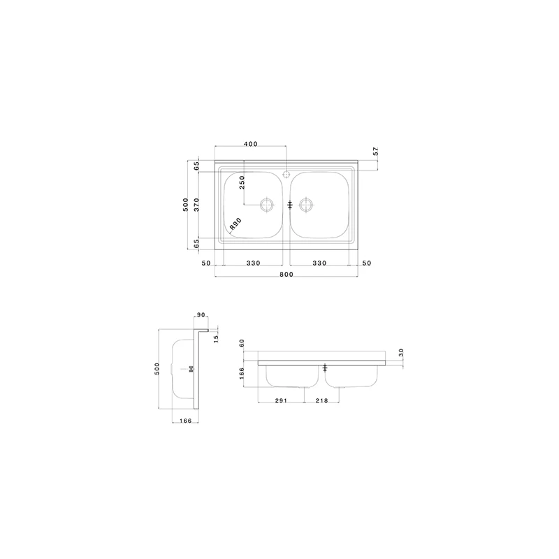 Lavello appoggio inox 2 vasche 80 cm acciaio disponibile online