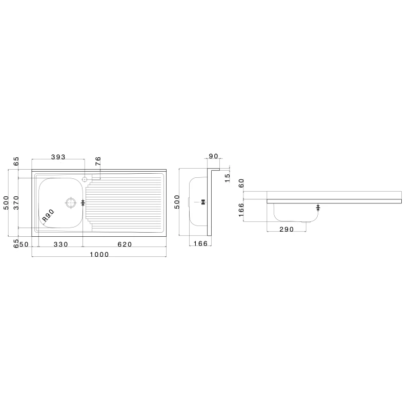 Lavello appoggio inox 1 vasca 100 cm gocciolatoio DX online