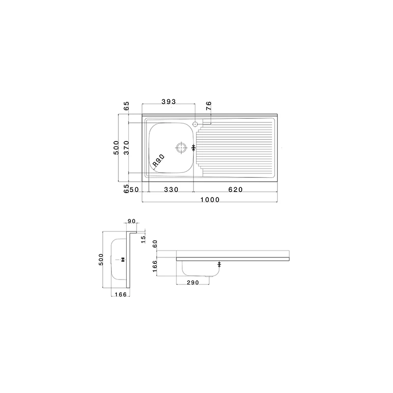 Lavello appoggio inox 1 vasca 100 cm gocciolatoio DX online