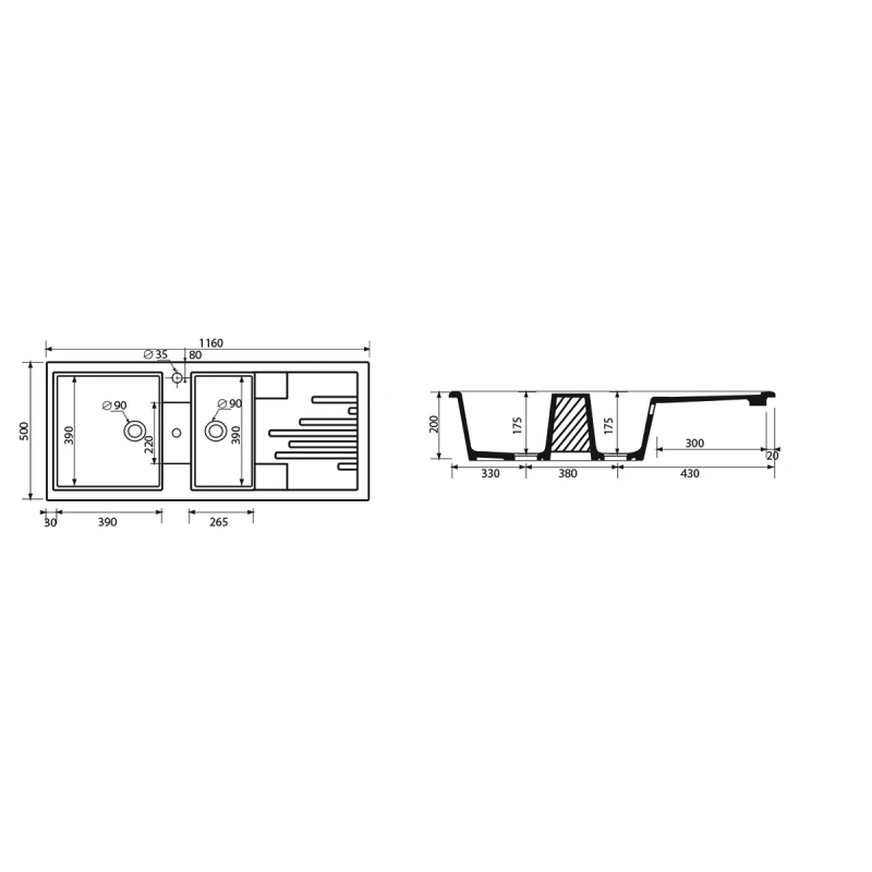 Lavello incasso ceramica C283 116×50 2 vaschette Bianco online