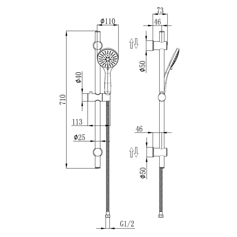 Saliscendi doccia in acciaio Ø25 disponibile online