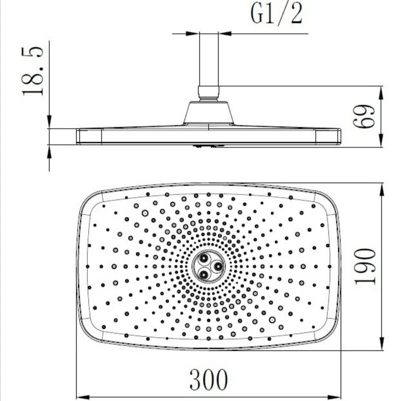 Soffione Square cromato/nero 30x19 cm disponibile online