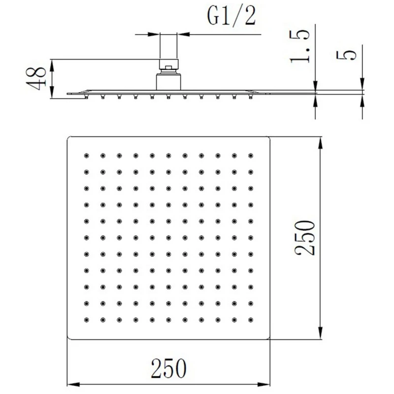 Soffione quadrato 25x25 cm nero opaco disponibile online