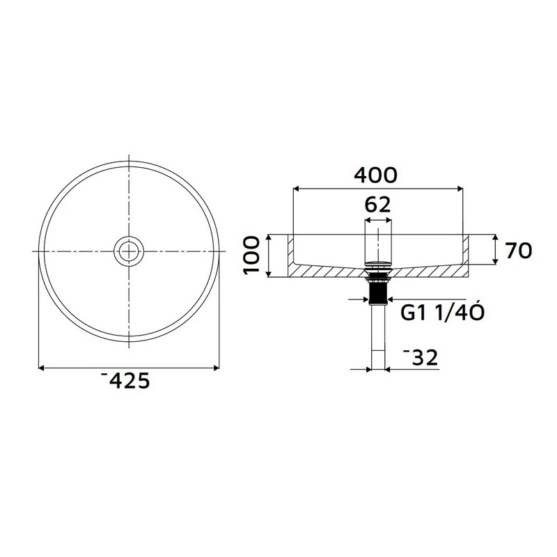 Lavabo appoggio circolare 425x425 mm disponibile online