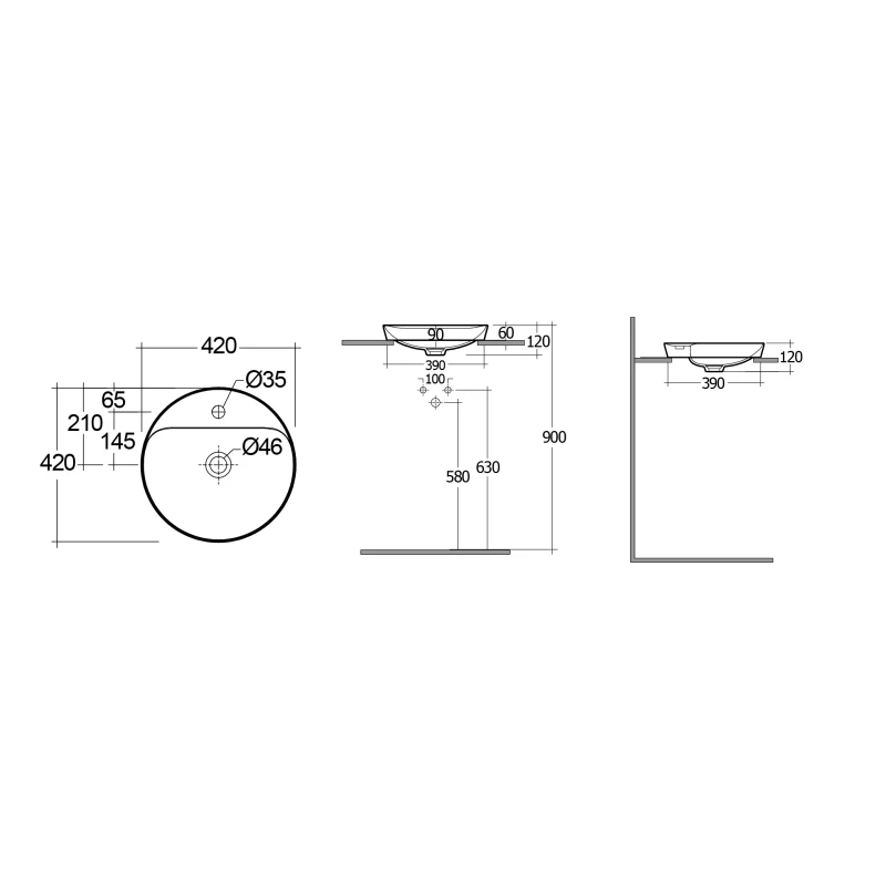 Lavabo ad incasso tondo monoforo variant 42 x solo online