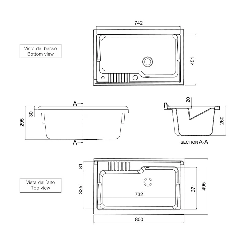 Lavatoio Negrari Arcobaleno 80x50 cm bianco con sifone