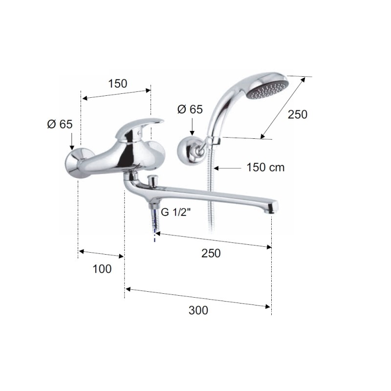 Rubinetto lavabo/vasca con bocca fusa lunga, deviatore e kit doccia - serie ten Remer T49 Rubinetto lavabo/vasca con bocca fusa lunga, deviatore e kit doccia - serie ten Remer T49