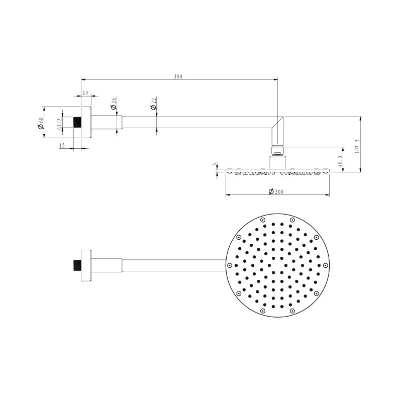 Completo braccio doccia Idrobric soffione quadrato 20x20