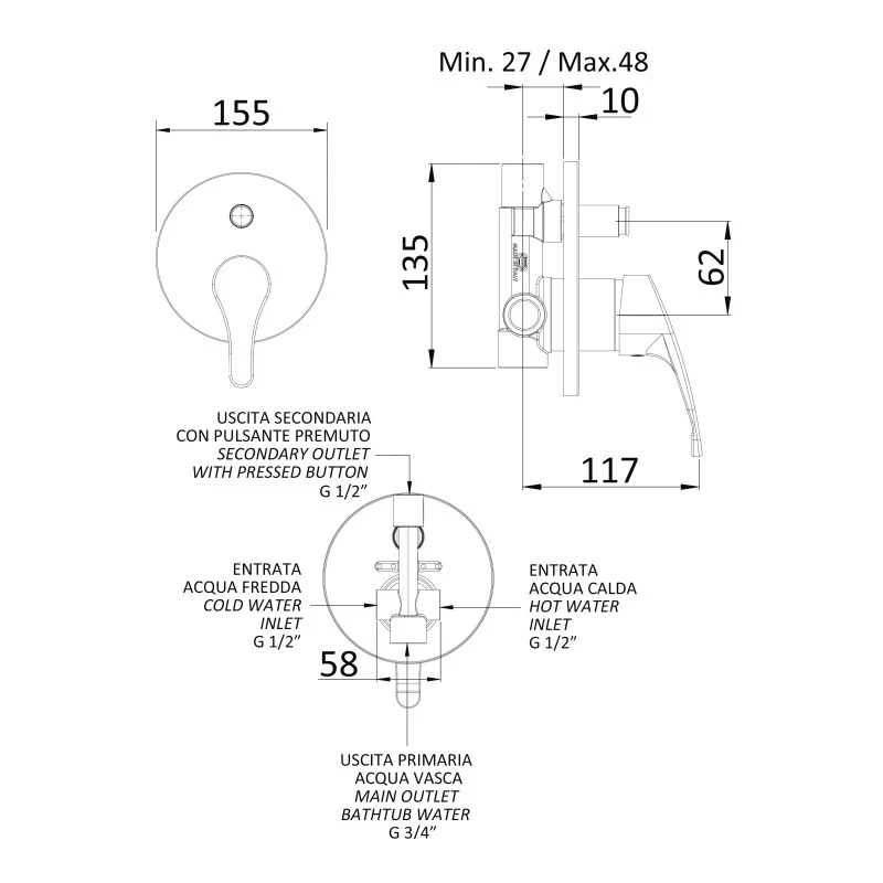 Miscelatore monocomando vasca incasso Epic Mariani