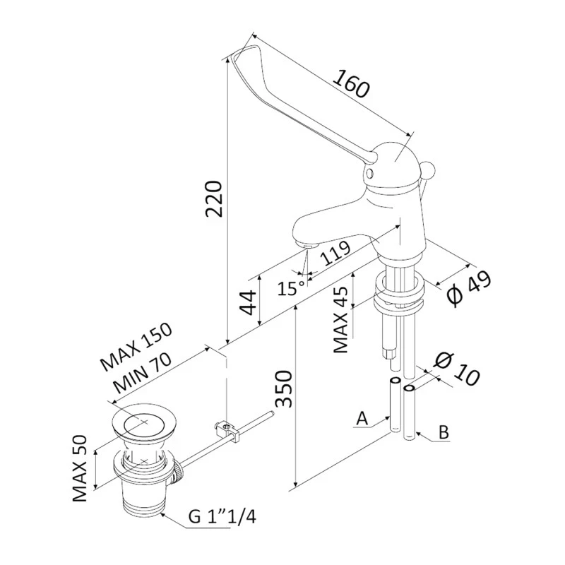 Miscelatore monocomando lavabo Mariani Epic ottone cromato