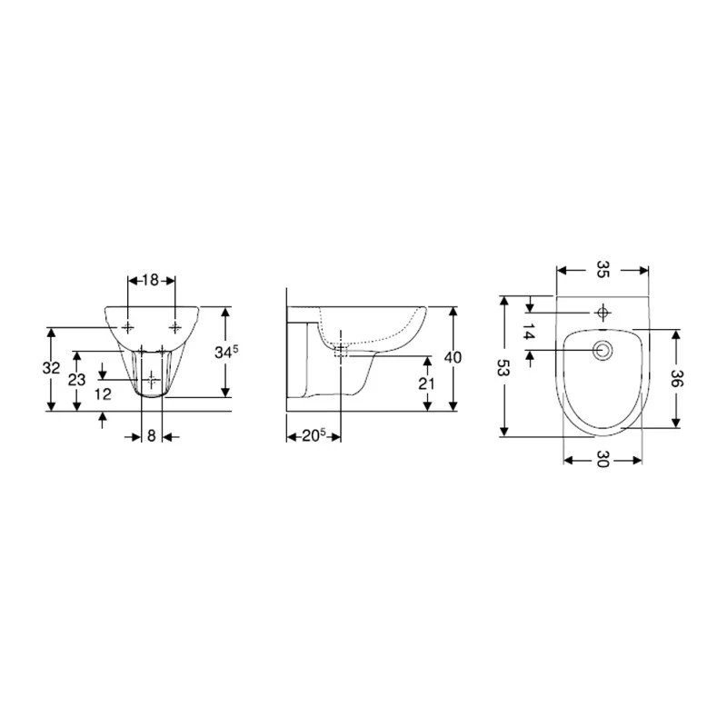 Bidet sospeso Geberit Selnova in ceramica bianca