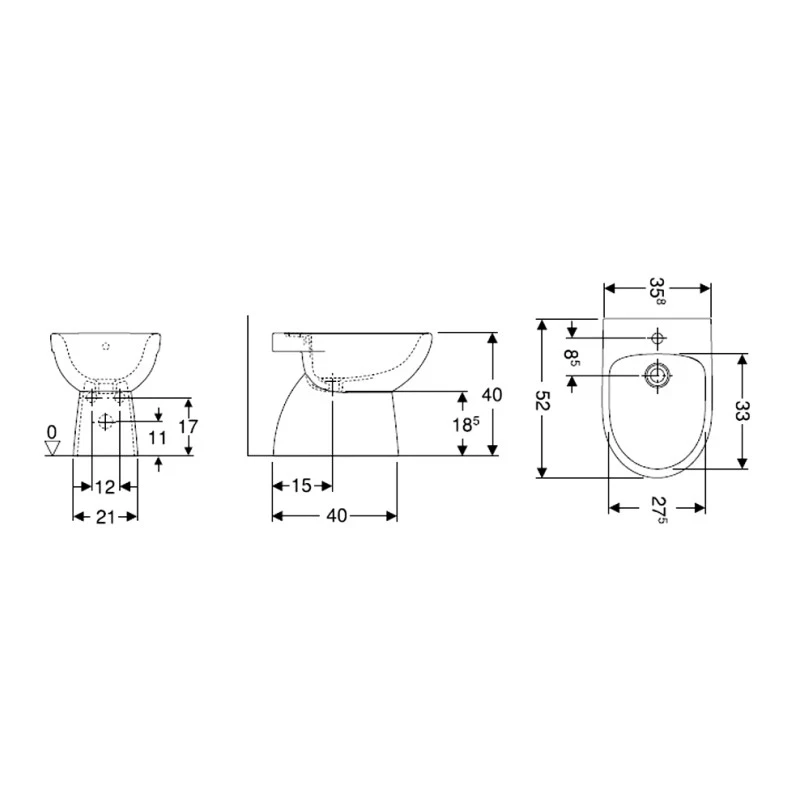 Bidet a pavimento Geberit Selnova con troppopieno