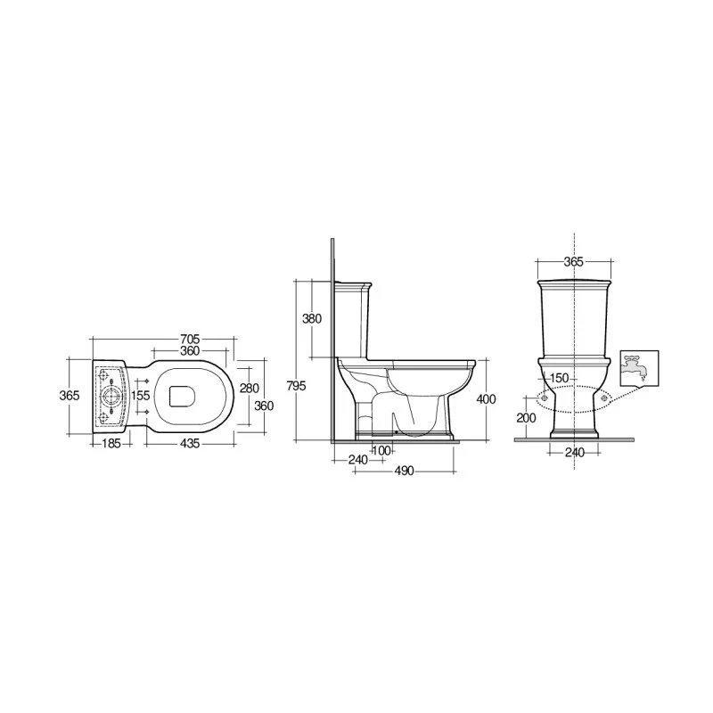Vaso monoblocco Washington Rak Ceramics con scarico a parete