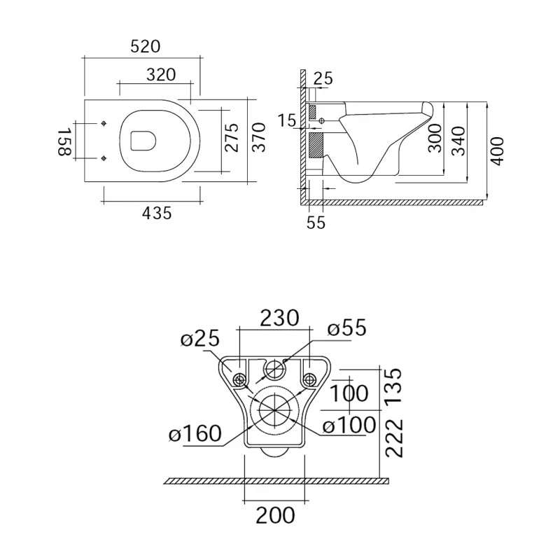 Vaso sospeso Touring Idrobric con scarico a parete