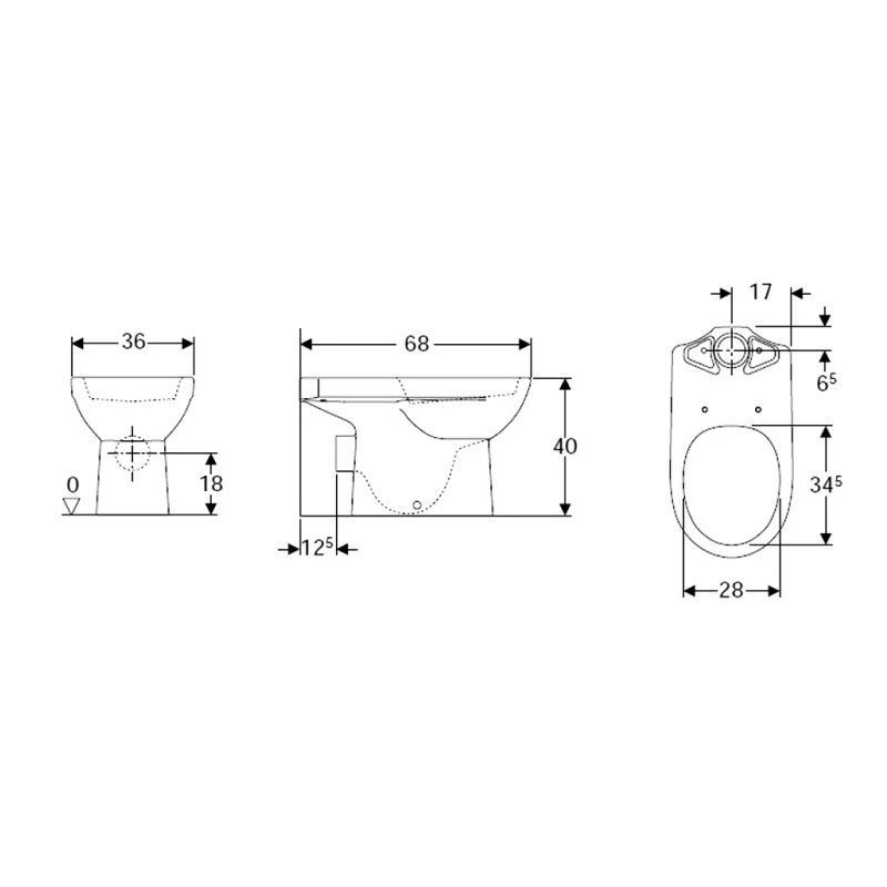 Vaso monoblocco Geberit Selnova ceramica bianca 36x68 cm