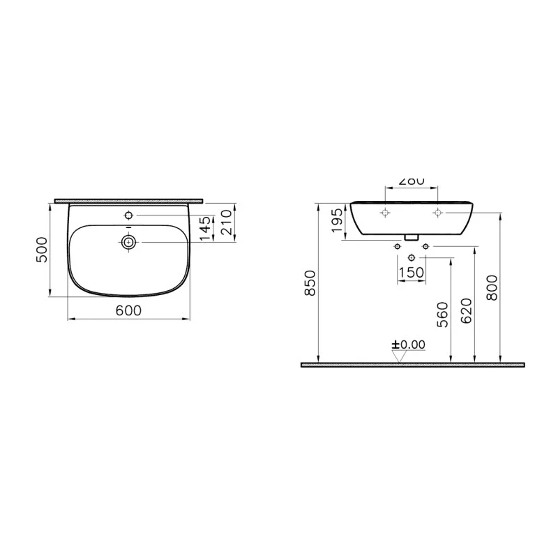 Lavabo sospeso 60 cm Vitra Zentrum in ceramica bianca