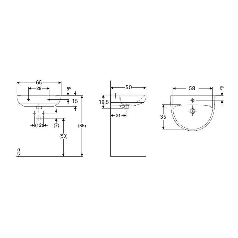Lavabo L65 cm Selnova Geberit in ceramica bianca